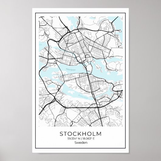 Poster Stockholm Carte Blanche - Décor Maison Noir Et Bla (Devant)