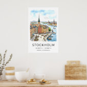 Poster Stockholm Cityscape Print Row Houses and Church (Cuisine)