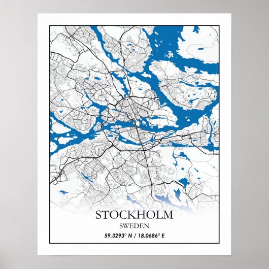 Poster Stockholm Suède City Plan Voyage Simple (Devant)