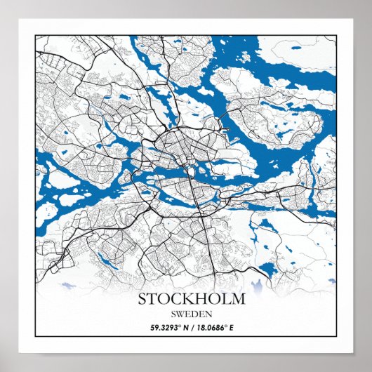 Poster Stockholm Suède City Plan Voyage Simple (Devant)