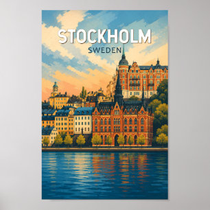 Poster Stockholm Suède Illustration Art de Voyage Vintage