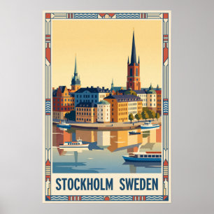 Poster Stockholm Suède Illustration de Voyage Vintage