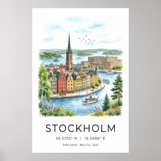Poster Stockholm Wall Art Print Nordic Waterfront (Devant)