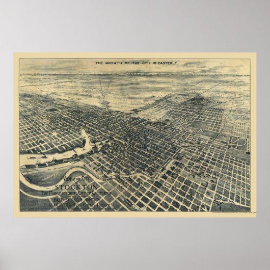Poster Stockton, CA Carte panoramique - 1895 (Devant)