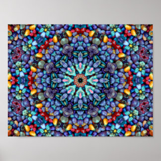 Poster Stone Wonder Vintage Bleu Fractal Kaleidoscope