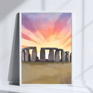 Poster Stonehenge Wiltshire Angleterre Aquarelle Histor