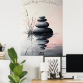 Poster Stones Zen empilées et flux d'art doux (Bureau à domicile)