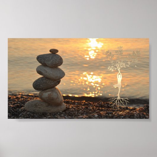 Poster Stones Zen, Paysage, Silhouette fille (Devant)