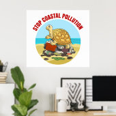 Poster Stop Coastal Pollution Sea Turtle De l'environneme (Bureau à domicile)