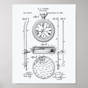 Poster Stop Watch 1889 Patent Art Livre blanc