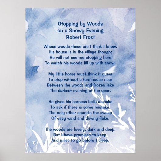 Poster Stopping by Woods Snowy Evening Robert Frost Poem (Devant)