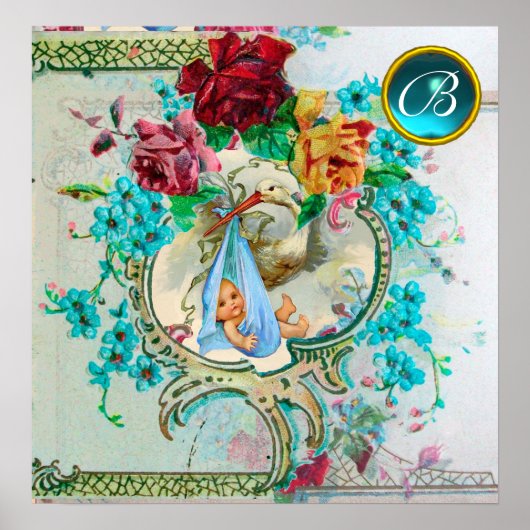 Poster STORK BÉBÉ GARÇON DOUCHE Gem Pierre Monogramme (Devant)