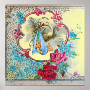 Poster STORK BÉBÉ GARÇON DOUCHE jaune