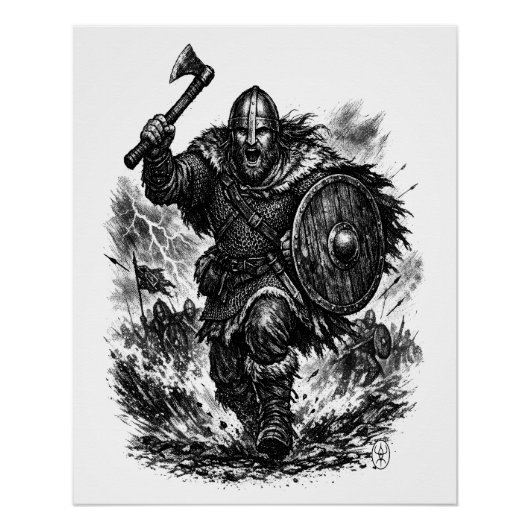 Poster Storm‑Forged Viking Warrior in Ink (Devant)