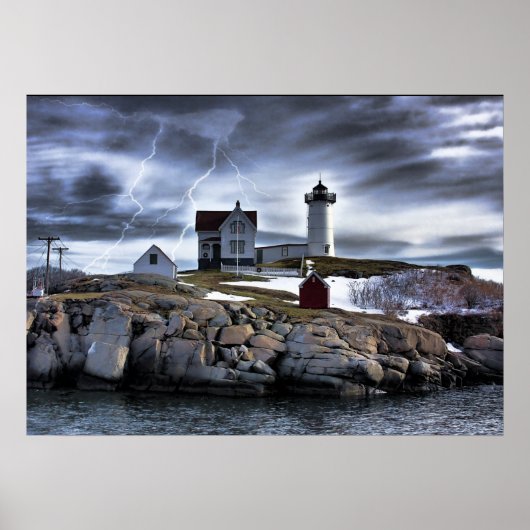 Poster Stormy Cape Neddick "Nubble" phare York, ME (Devant)