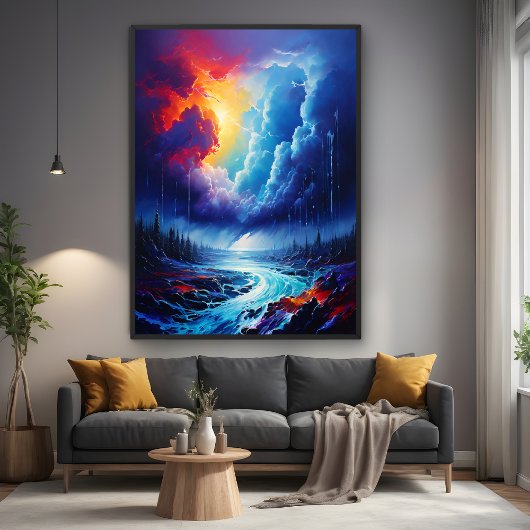 Poster Stormy Sky Abstraite River Paysage Art