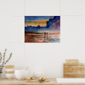 Poster Stormy Sunset Beach Composé Aquarelle Paysage mari (Cuisine)