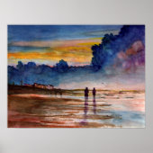 Poster Stormy Sunset Beach Composé Aquarelle Paysage mari (Devant)