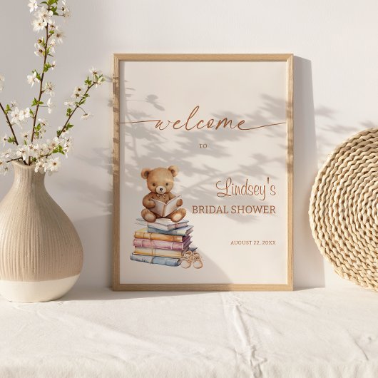 Poster Storybook Teddy Bear Baby shower Boho Bienvenue
