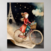 Poster Storybook Watercolor Paris Vélo (Devant)