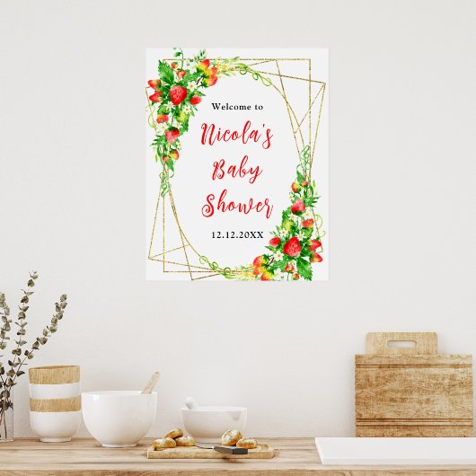 Poster Strawberries and Daisies Baby Shower Welcome (Cuisine)