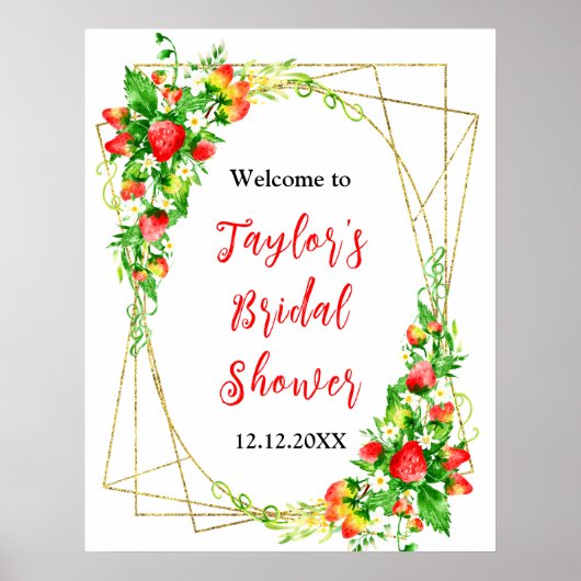Poster Strawberries Daisies Bridal Shower Welcome Sign (Devant)