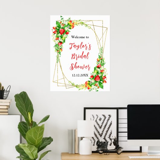 Poster Strawberries Daisies Bridal Shower Welcome Sign (Bureau à domicile)