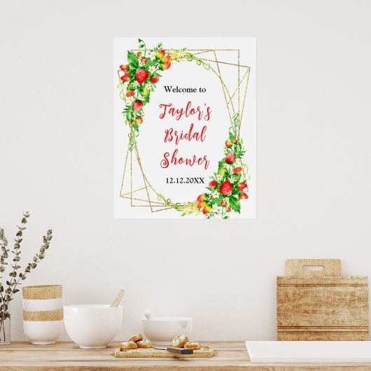 Poster Strawberries Daisies Bridal Shower Welcome Sign (Cuisine)