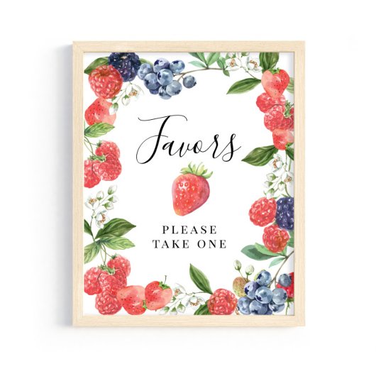 Poster Strawberry Blueberry Favors - Please Take One Sign