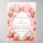 Poster Strawberry Pink Bow Baby Shower Welcome  (Devant)
