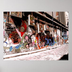 Poster Street Art and Graffiti in Hosiers Lane, Melbourne