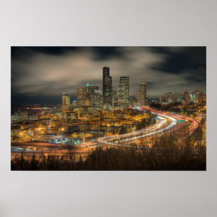 Poster Stries claires des voitures la nuit