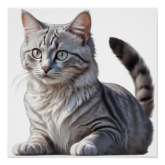 Poster Striking Gray Tabby Cat with Green Eyes (Devant)