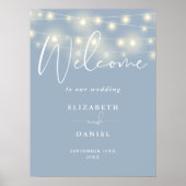 Poster String Lights Dusty Blue Wedding Welcome Sign (Devant)