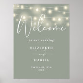 Poster String Lights Sage Green Wedding Welcome Sign (Devant)