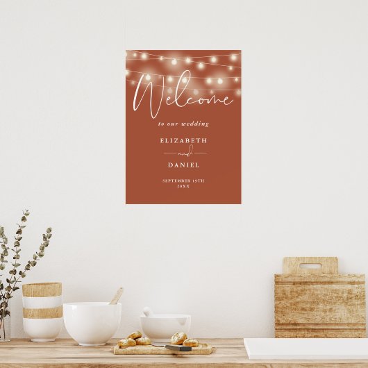 Poster String Lights Terracotta Wedding Welcome Sign (Cuisine)
