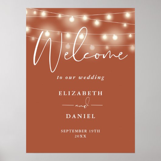 Poster String Lights Terracotta Wedding Welcome Sign (Devant)