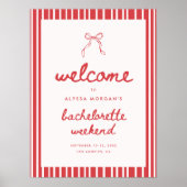 Poster Striped Bow Coquette Bachelorette Weekend Welcome (Devant)