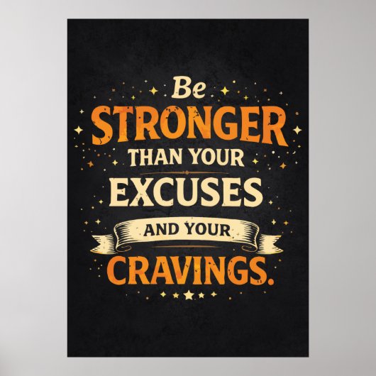 Poster Stronger Than Excuses and Cravings, Funny Workout (Devant)
