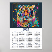 Poster Stunning Watercolor Tiger 2026 Calendar (Devant)