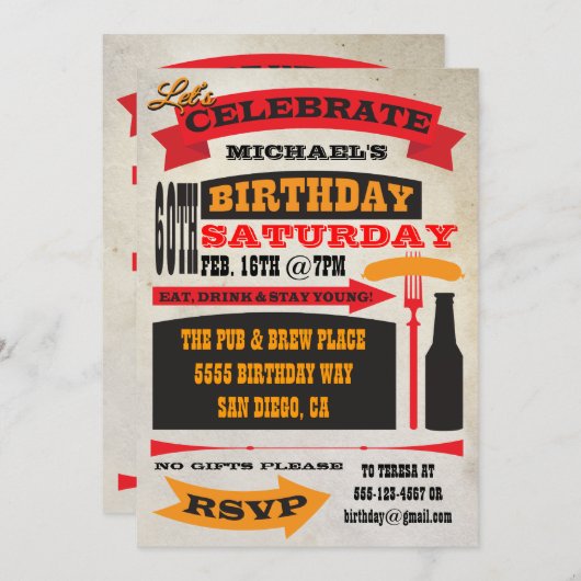 Poster Style 60e anniversaire Invitations de fête (Devant / Derrière)