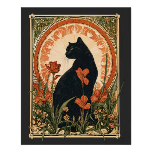 Poster Style Alphonse Mucha Art Nouveau Chat Noir