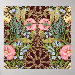 Poster Style Art Nouveau Floral : Motif Vintage coloré