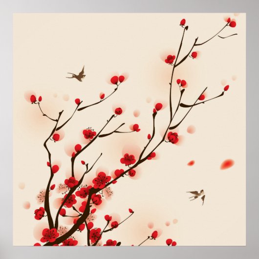 Poster Style asiatique Peinture Plum Blossom au printemps (Devant)