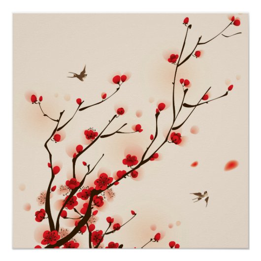 Poster Style asiatique Peinture Plum Blossom au printemps (Devant)