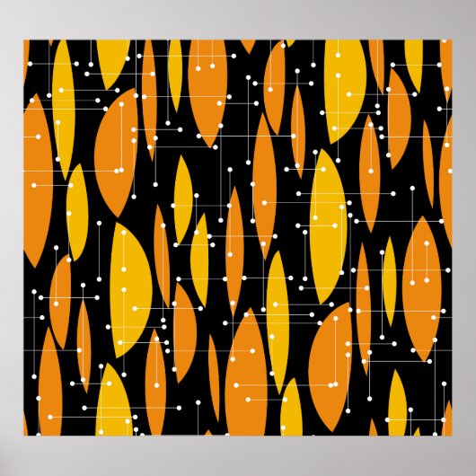 Poster Style atomique, motif géométrique noir orange. (Devant)