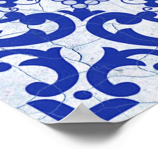 Poster Style azulejo en céramique craquée bleue Azulejo V (Coin)