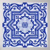 Poster Style azulejo en céramique craquée bleue Azulejo V (Devant)