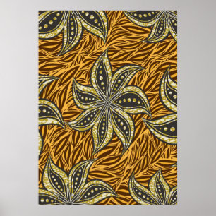 Poster Style Batik Floral Abstrait africain