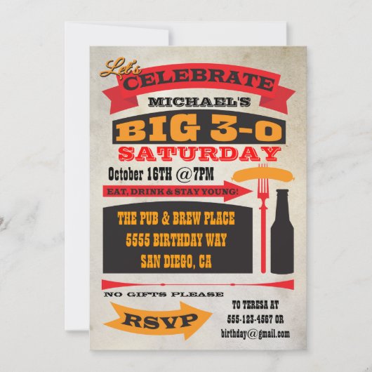 Poster style BIG 30 invitations de fête d'annivers (Devant)